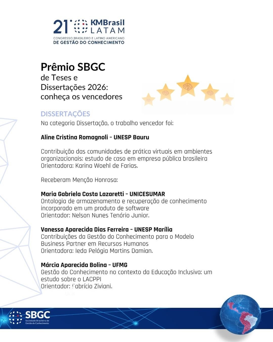 Post de SBGC - Sociedade Brasileira de Gestão do Conhecimento